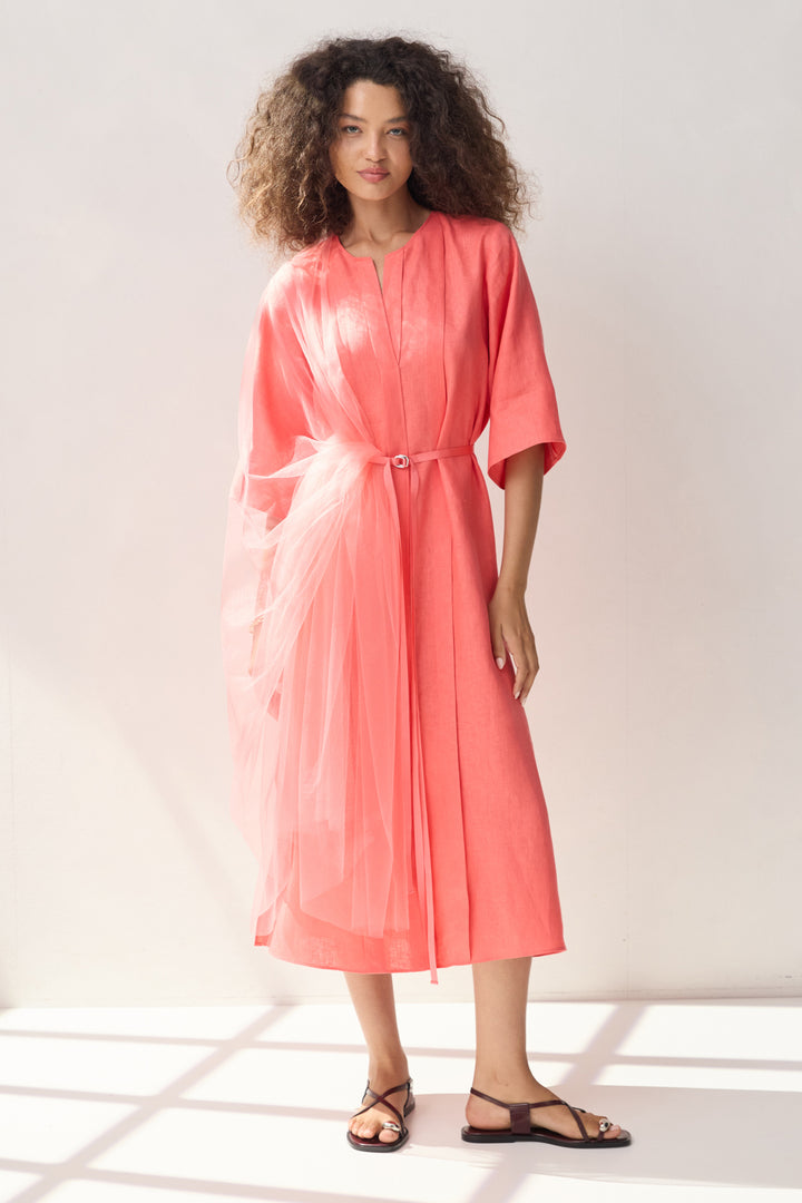 Eureka Linen Dress with Tulle scalf