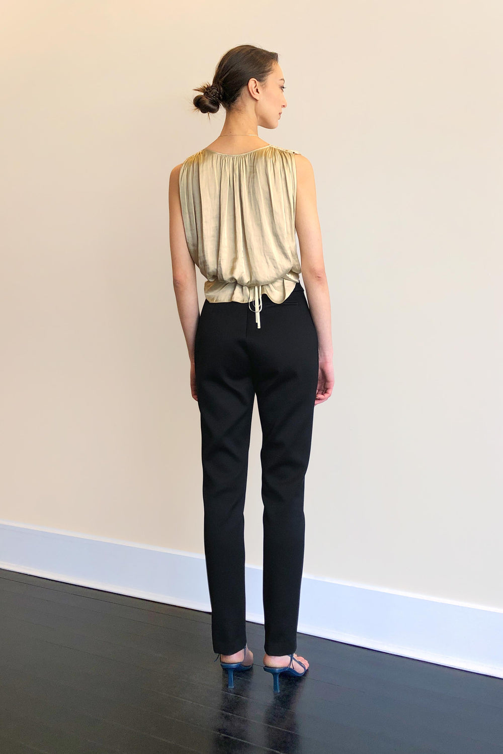 Fashion Designer CARL KAPP collection | Obsidian Tailored Structured Black Satin Trousers, Pants | Sydney Australia