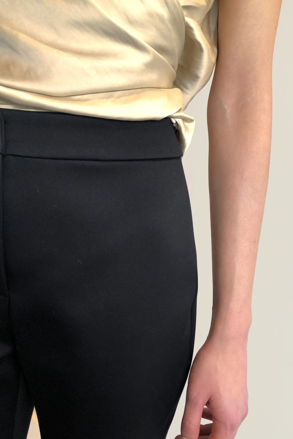 Fashion Designer CARL KAPP collection | Obsidian Tailored Structured Black Satin Trousers, Pants | Sydney Australia