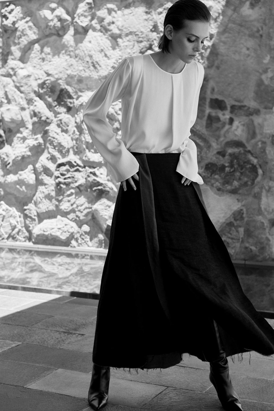 CARL KAPP AW2019 collection in Sydney Australia | Puffin White Silk Top, Rosella Skirt
