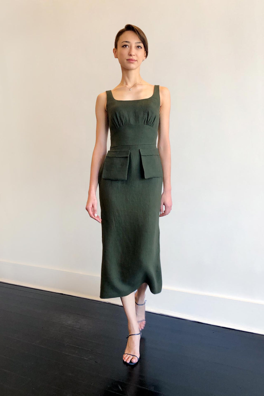 Fashion Designer CARL KAPP collection | Boulder Linen dress Green | Sydney Australia