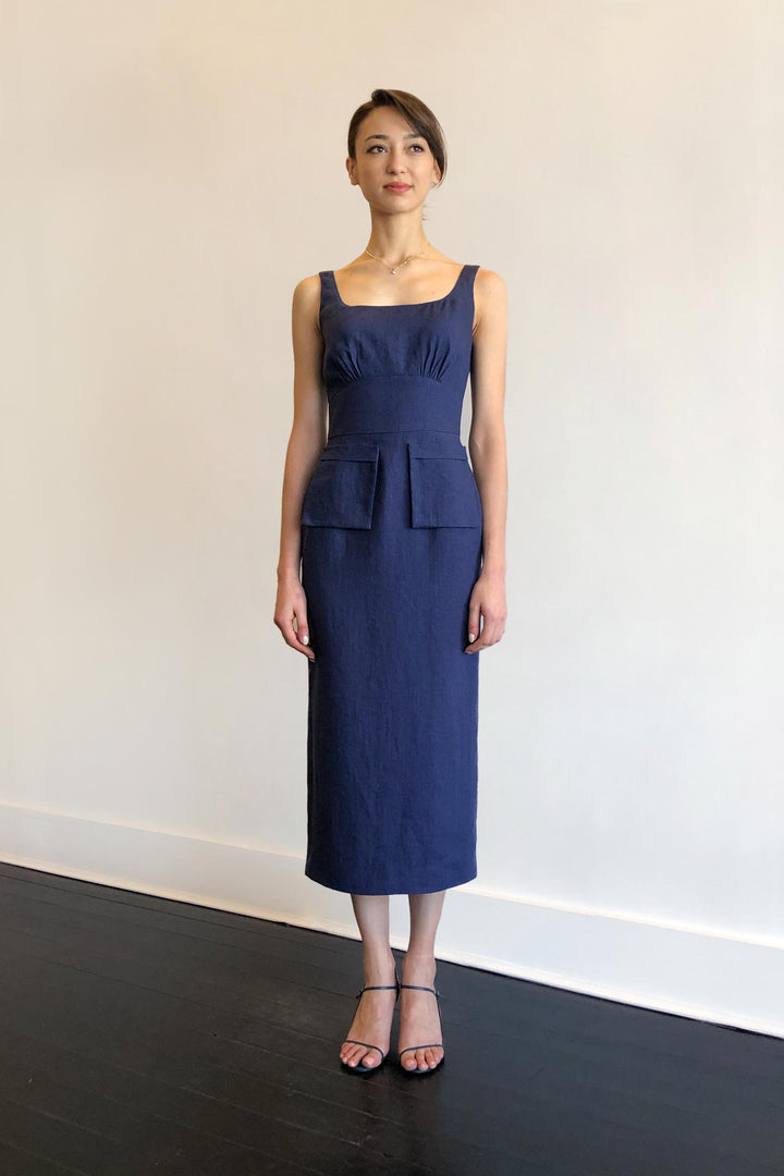 Fashion Designer CARL KAPP collection | Boulder Linen dress Navy | Sydney Australia