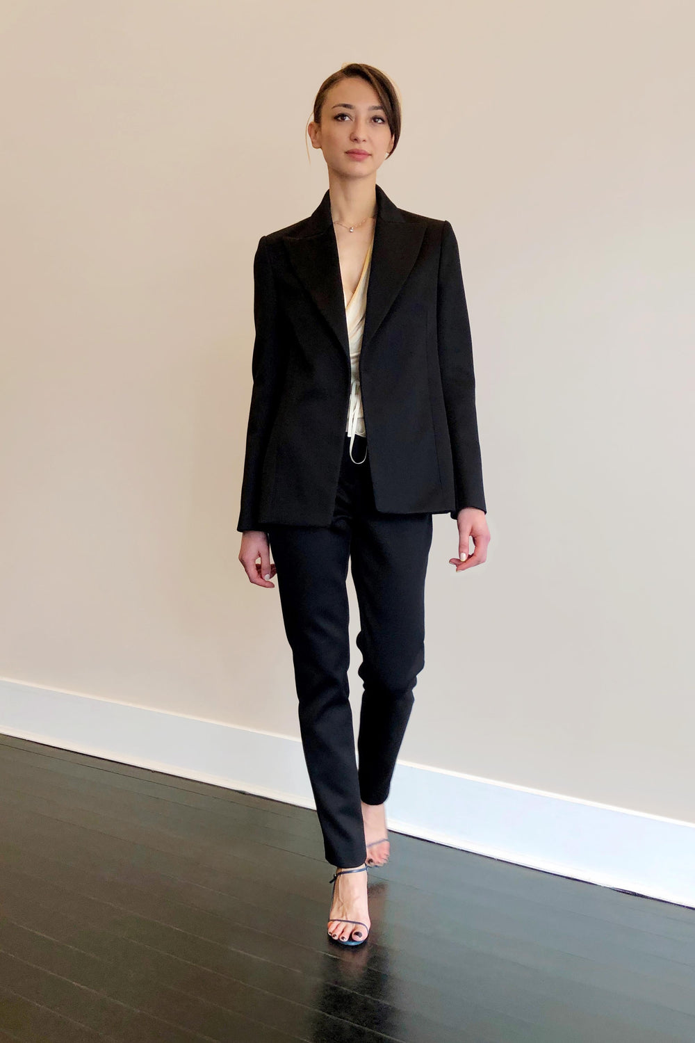 Fashion Designer CARL KAPP collection | Obsidian Tailored Structured Black Satin Trousers, Pants | Sydney Australia