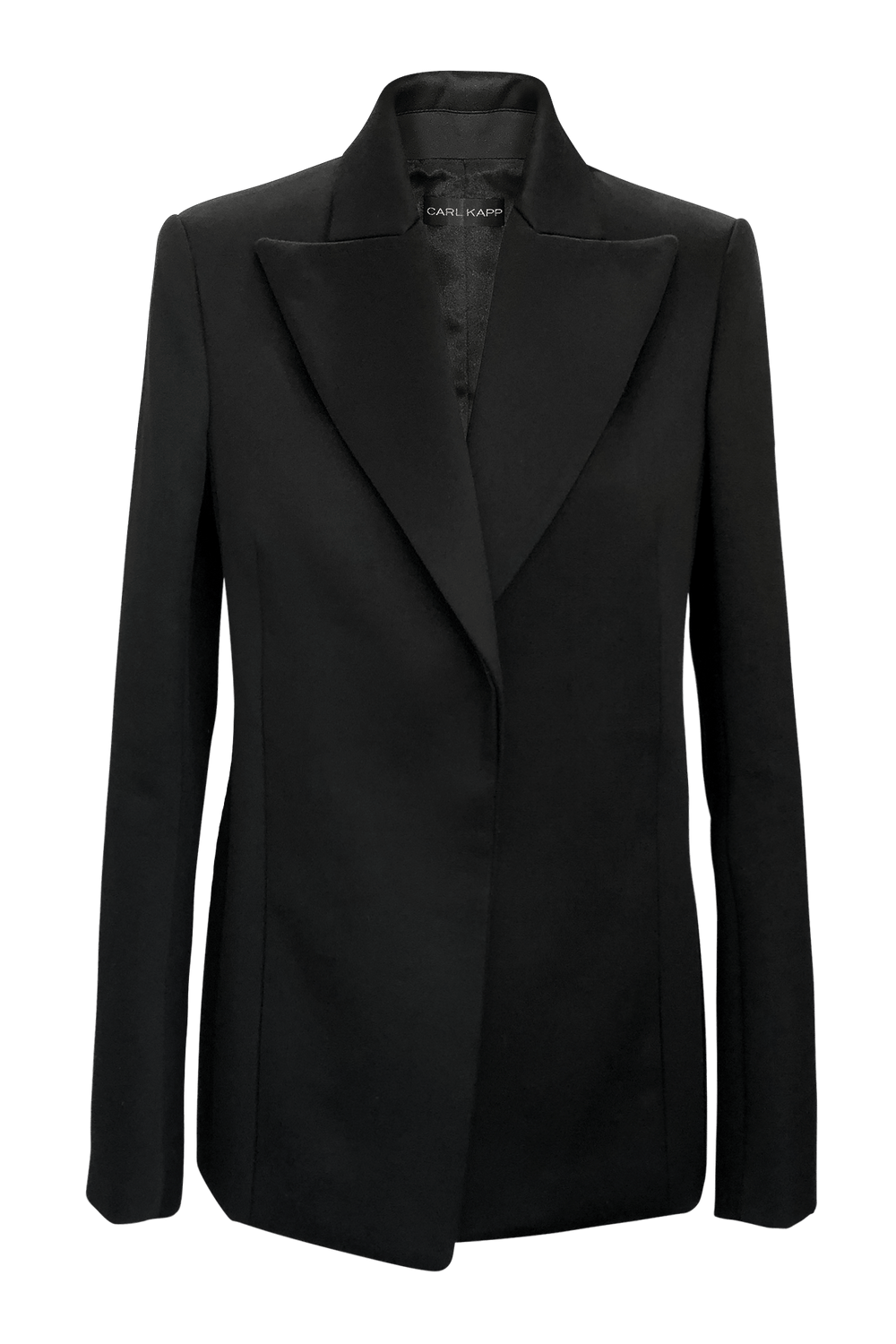 Fashion Designer CARL KAPP collection | Obsidian Tailored Structured Black Satin Jacket | Sydney Australia