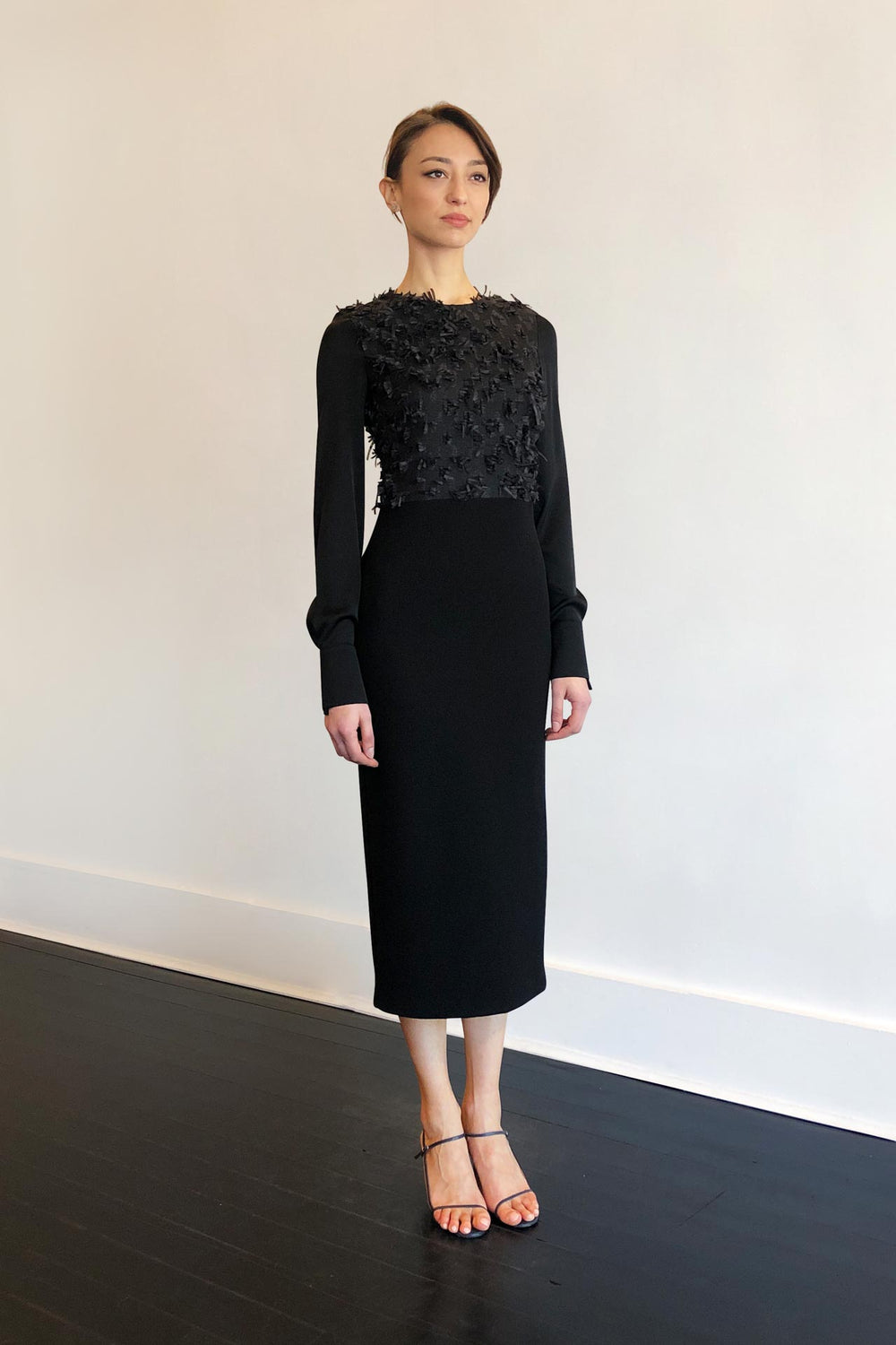 Fashion Designer CARL KAPP collection | Onyx structured cocktail dress with sleeves Black | Sydney Australia