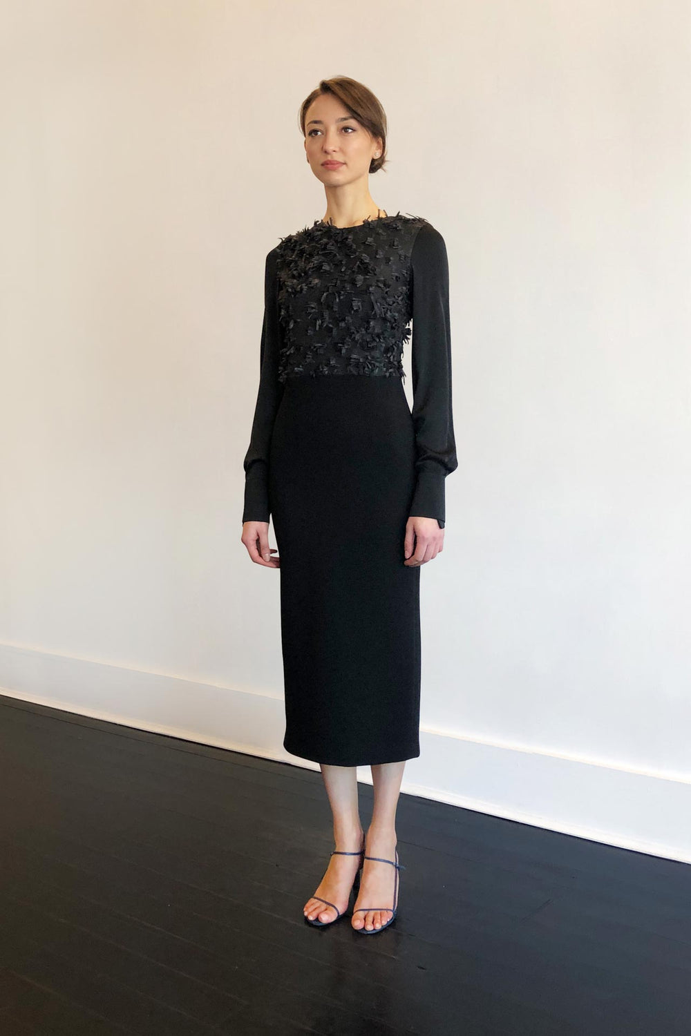 Fashion Designer CARL KAPP collection | Onyx structured cocktail dress with sleeves Black | Sydney Australia