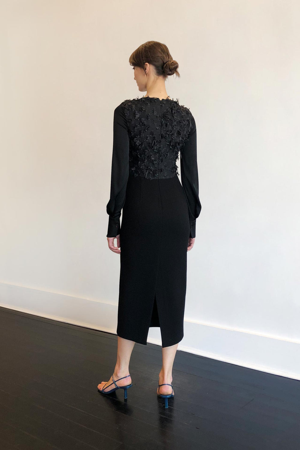 Fashion Designer CARL KAPP collection | Onyx structured cocktail dress with sleeves Black | Sydney Australia