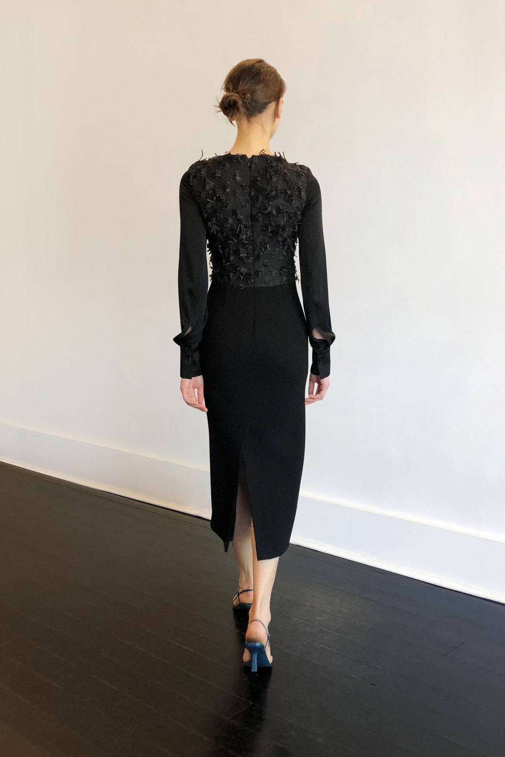 Fashion Designer CARL KAPP collection | Onyx structured cocktail dress with sleeves Black | Sydney Australia