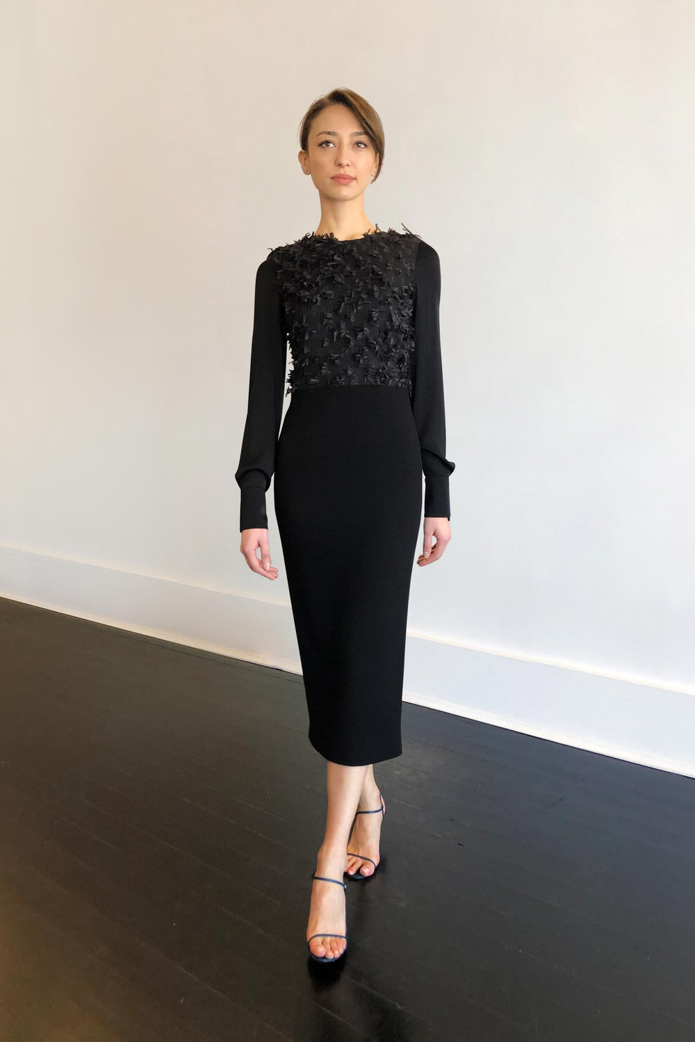 Fashion Designer CARL KAPP collection | Onyx structured cocktail dress with sleeves Black | Sydney Australia