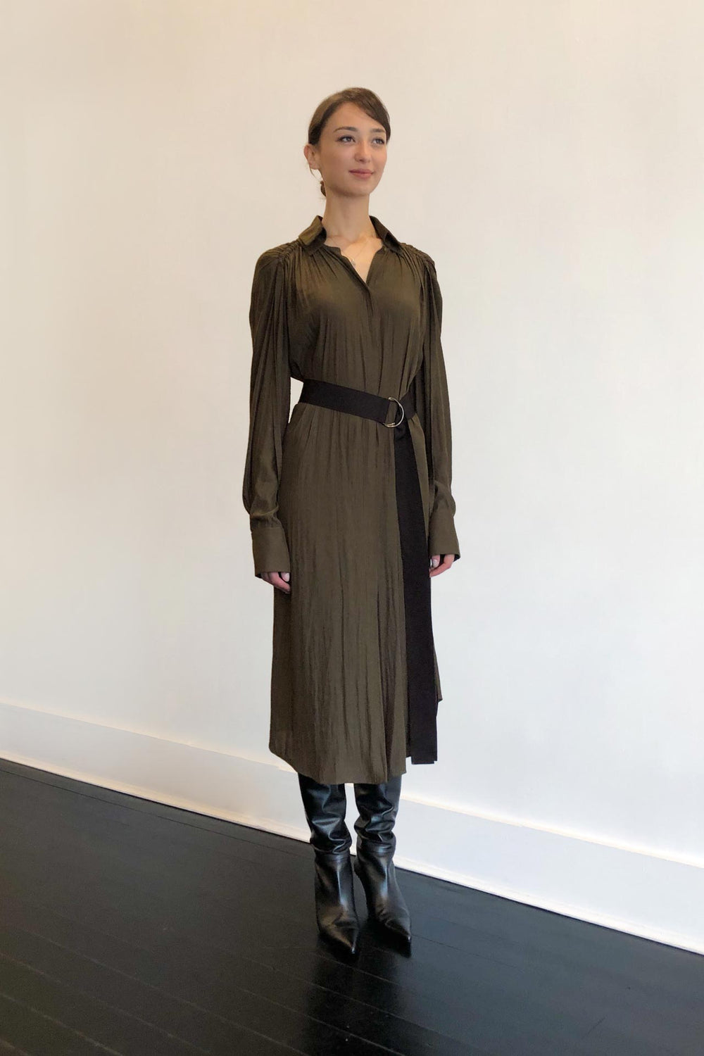 Fashion Designer CARL KAPP collection | Pheasant Onesize Fits All cocktail dress with sleeves Khaki | Sydney Australia