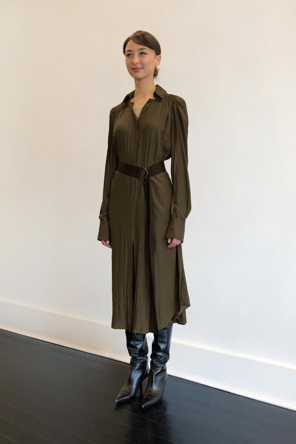 Fashion Designer CARL KAPP collection | Pheasant Onesize Fits All cocktail dress with sleeves Khaki | Sydney Australia