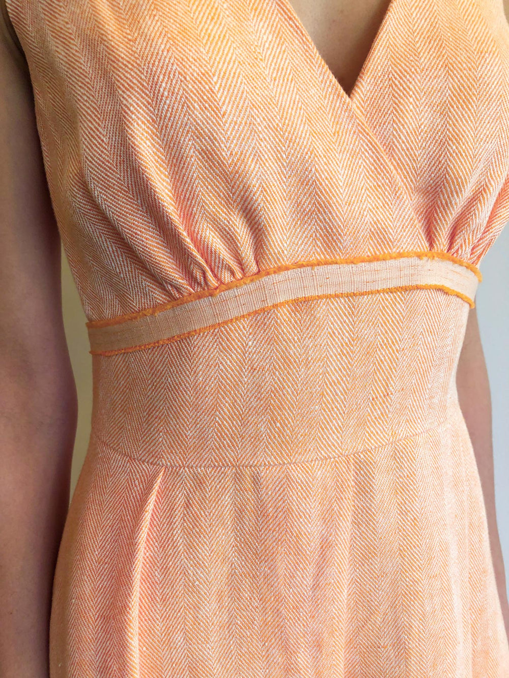 Fashion Designer CARL KAPP collection | Vallon A-line v neck cocktail linen dress orange | Sydney Australia