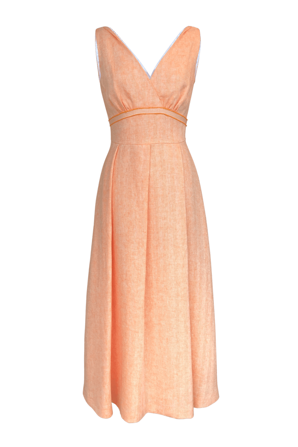 Fashion Designer CARL KAPP collection | Vallon A-line v neck cocktail linen dress orange | Sydney Australia